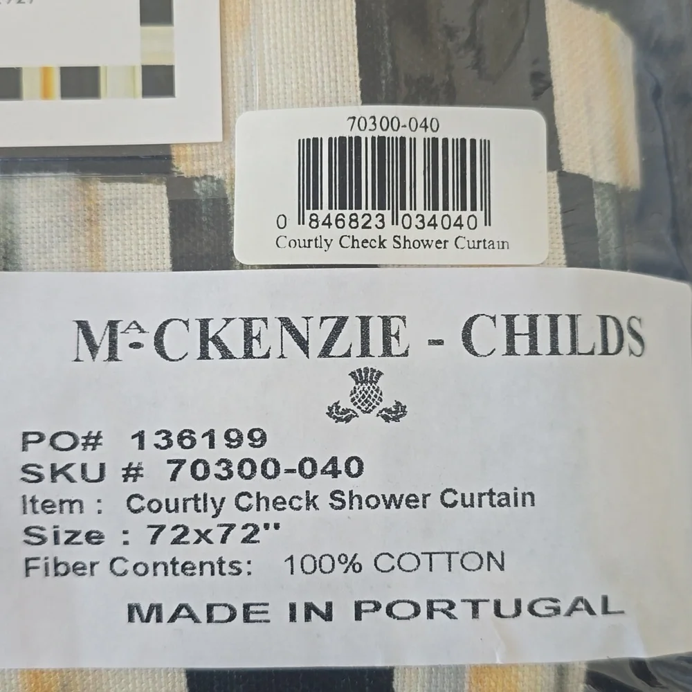 MacKenzie-Childs Courtly Check Shower Curtain with Striped Border,$218.00